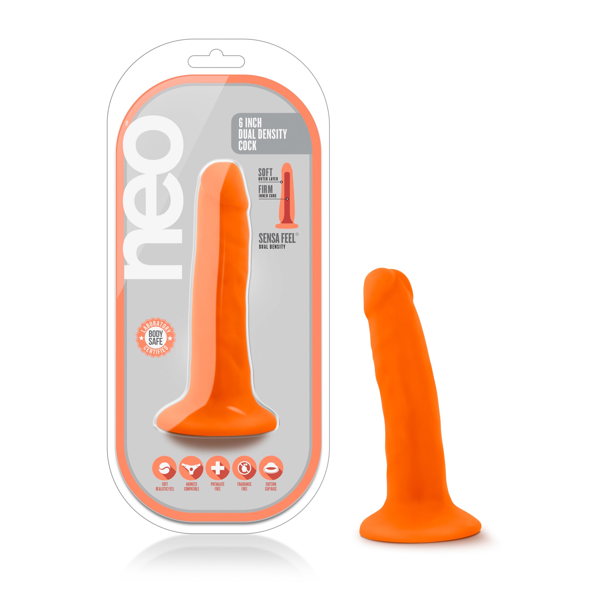 Neo Dual Density Cock Neon 6 Inch Orange